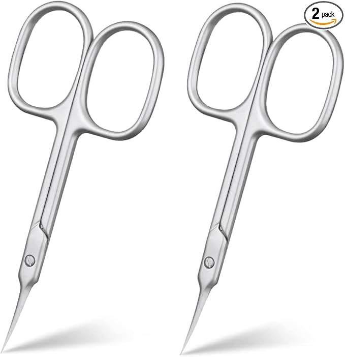 AOMIG Cuticle Nail Scissors, 2PCS Sharp Curved Multi-Purpose Stainless Steel Beauty Scissors Manicure Cutter for Nail, Toenail, Eyebrow, Eyelash