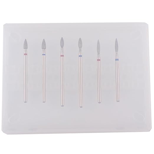 MZCMSL 6pcs Flame Shape Diamond Cuticle Nail Drill Bit, Pro Manicure Drill Bit for Nail Prep, 3/32 Shank efile Bit