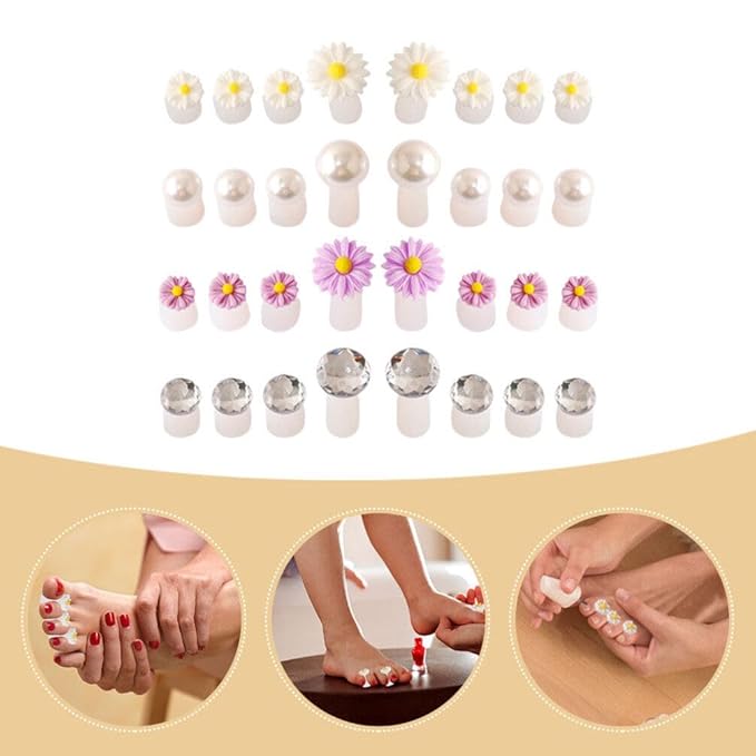 32Pcs Silicone Toe Separators Daisy Toe Separator Daisy Flower Toe Spacers Gel Rubber Toe Stretcher Pedicures for Women Nail Art Pedicure Manicure