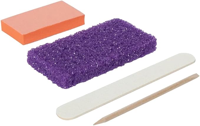 ForPro 4-Piece Pedi Kit, 100-Count, Individually-Packed Pedicure Set, Purple Pumice Pad, White Wood Nail File 80/100 Grit, Orange Mini Buffer 80/100 Grit, Wood Stick