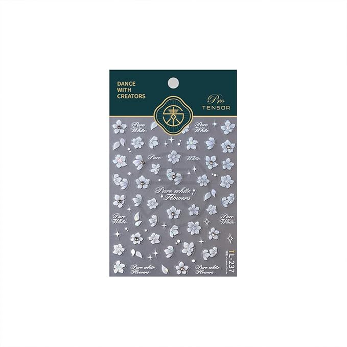 White Flower Nail Art Stickers - 5D Embossed Decals, Self-Adhesive Rhinestone Nails - Spring Flower Theme