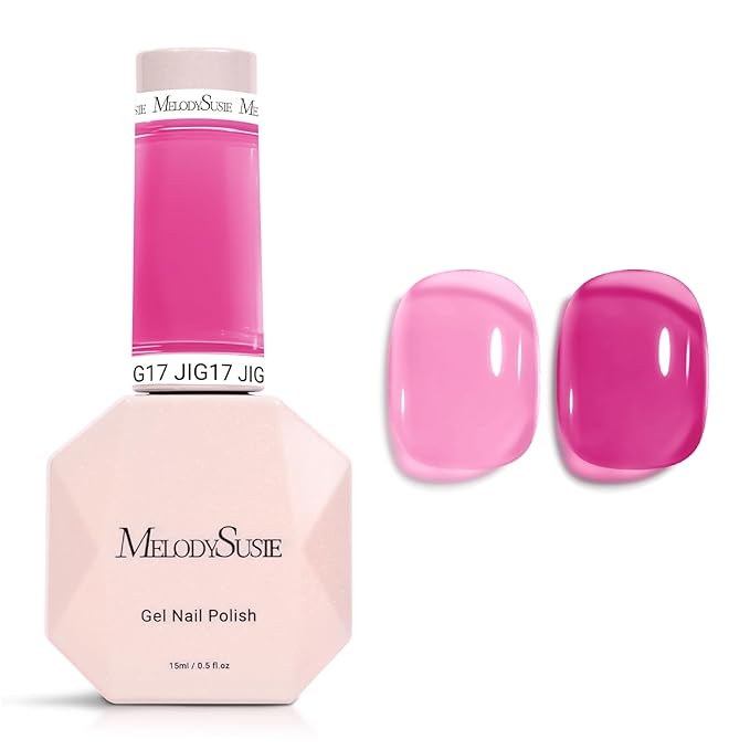 MelodySusie Pink Gel Nail Polish, 0.5Fl.oz Jeweliver Jelly Gel Nail Polish Translucent Neon Pink Bright Color Soak Off UV LED Light Cure Nail Art Gift Manicure JIG17