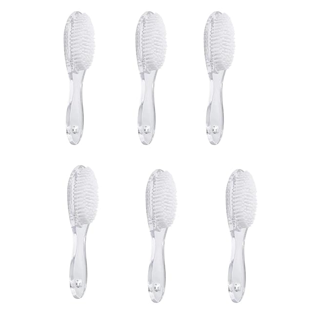 Nail Brush for Cleaning Fingernails 6 PCS, Long Handle Grip Double Sided Nail Foot Scrub Brush Fingernail Cleaner, Soft Stiff Bristles Pedicure Nail Scrubber Non-Slip for Men Women Clear White