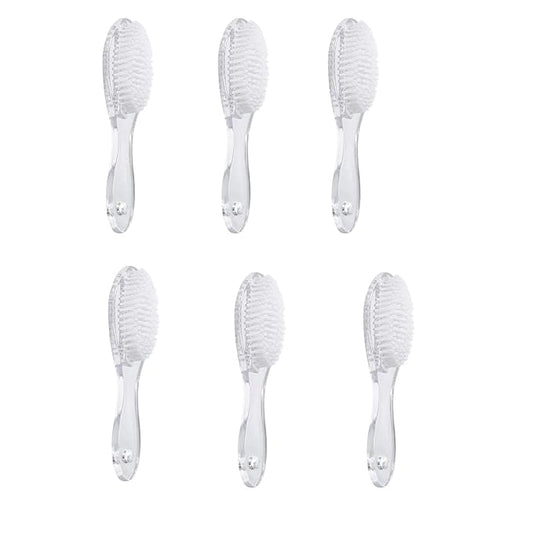 Nail Brush for Cleaning Fingernails 6 PCS, Long Handle Grip Double Sided Nail Foot Scrub Brush Fingernail Cleaner, Soft Stiff Bristles Pedicure Nail Scrubber Non-Slip for Men Women Clear White