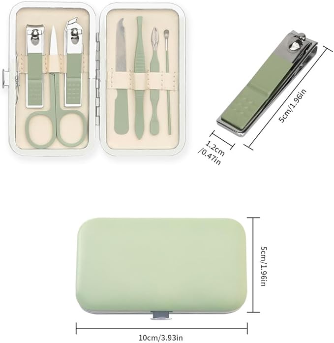 Nail Clippers Manicure Set Nail Tools Pedicure Supplies Fingernail Clippers for Women Christmas Stocking Stuffers Toenail Set Manicure Kit Fingernail Clipper 8 in 1 Pedicure Tools Green Leather Case