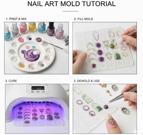 Nail Art Molds Kit - Cathedral Window & Patterned Key Designs DIY Gemstone Resin Embossed Nails Personalized Handmade Manicure Tools