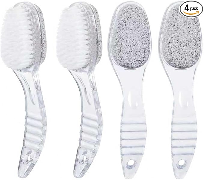 4 Pcs Foot Pumice Stone Brush Calluses Remover, Ooloveminso Large Foot Scrubber Foot File with Handle 2 in 1 Suitable for Horniness Foot Spa, Foot Care Smooth Skin (Transparent)