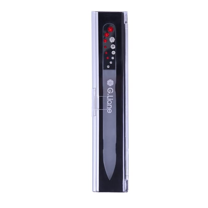 Glass Nail File with Austria Crystals Professional Crystal Fingernail Files in Aluminum Case Perfect Manicure Set for Women Men Kids Nail Care Gift Set (Red Yinyang)