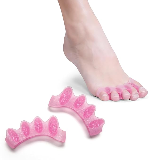 Durable Unisex Toe Separators with Sparkle Design for Yoga & Daily Use - Flexible Silicone toe Spacers for Bunions, One-Size-Fits-All for Men & Women (2PCS) (Pink)