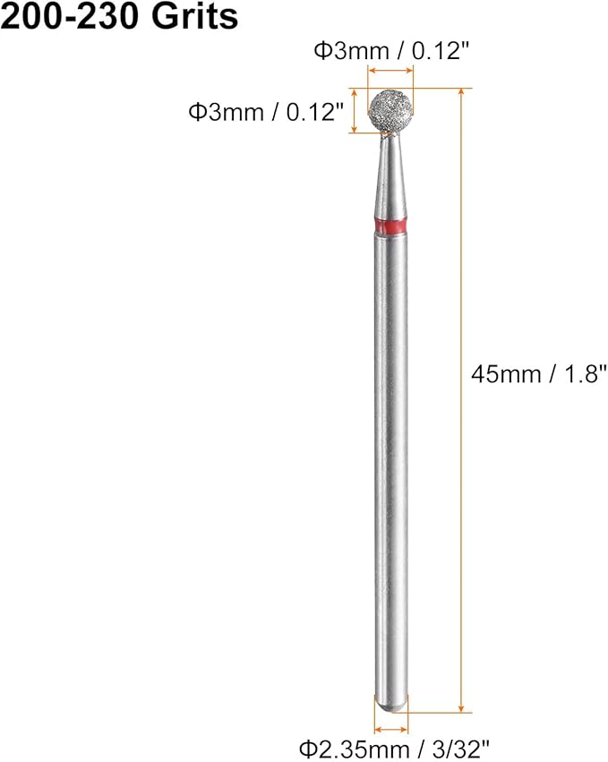 HARFINGTON 13pcs 200-230 Grits Diamond Grinding Bit 3mm Ball Head 2.35mm Shank 3mm Length Stone Sanding Drill Bits Rotary Tool for Ceramic Glass Nails Grinding Polishing