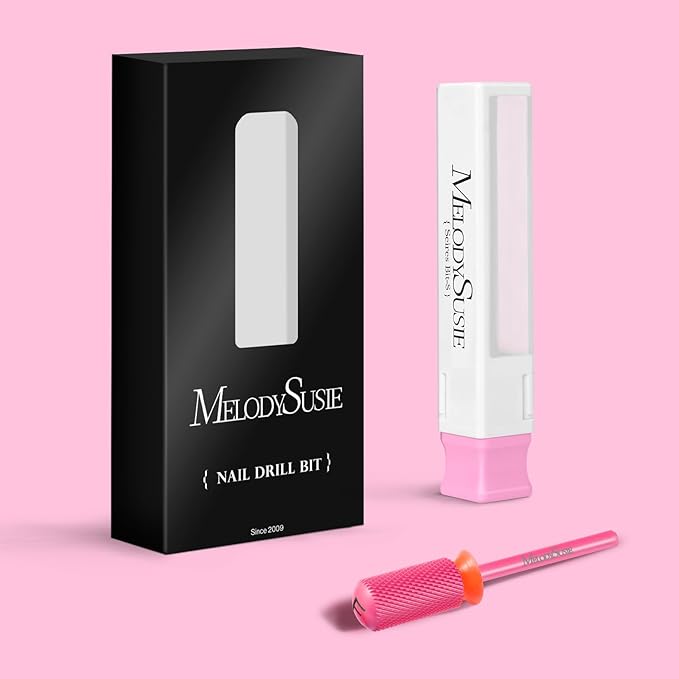 MelodySusie Safety Nail Drill Bits, 3/32'' Smooth Round Top Large Barrel Carbide Bits, Suitable for Manicure Pedicure Cuticle Gel Polishing, Beginners Bits, Pink Blossom, Series Bit-S