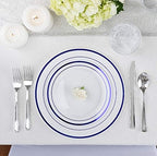 125-Piece White and Blue Fancy Plastic Plates Disposable - Image 3