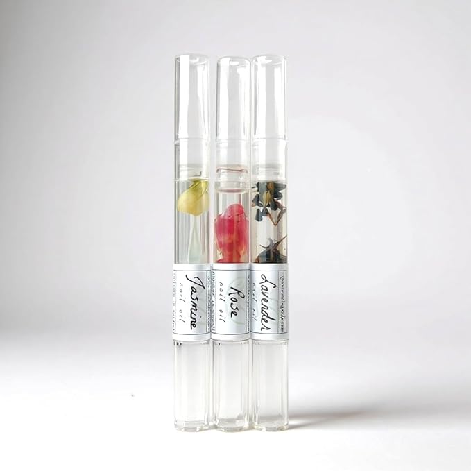 Cuticle Oil Trio – Lavender, Jasmine & Rose Pens with Real Flower Petals – Nourishes, Strengthens, Repairs & Protects – Natural Gift Set (3 Pack)