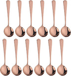Broth Round Spoon Set, 12-Piece Reusable Stainless Steel Dinner Table Cereal by BISDARUN