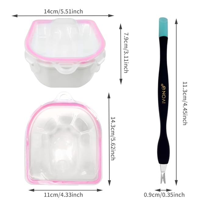 IVON 2pcs Nail Soaking Bowl & 3pcs Cuticle Pusher, Soak Off Gel Polish Remover Manicure Bowl and Rubble Tip Cuticle Pusher