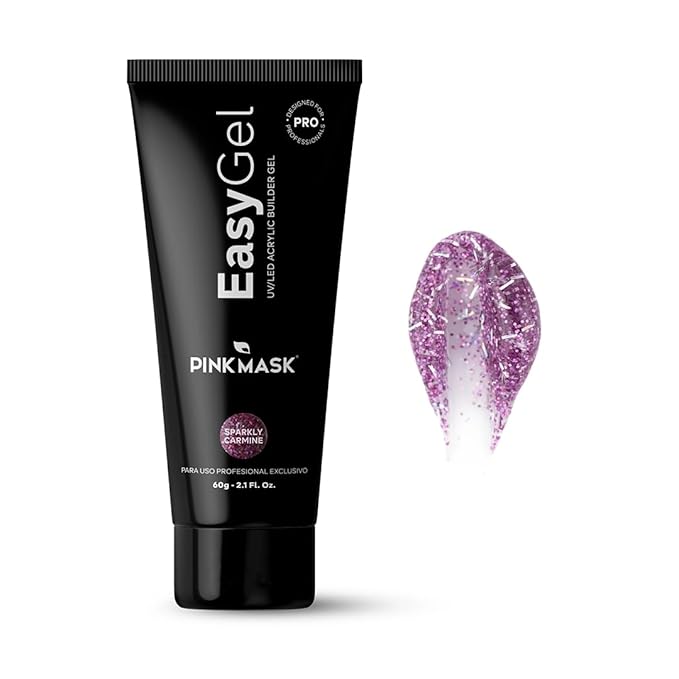 PINKMASK Easy Gel 2oz 60g- Sparkly Carmine, Professional Builder Enhancement Gel-Quick Nail Extension for Beginner DIY, Nail Strengthener-Long Lasting-Salon Quality-Thickening Solution