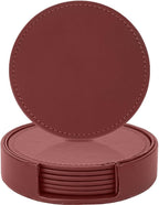 6PCS PU Leather Drink Coasters Red Round Table Coasters - Image 7