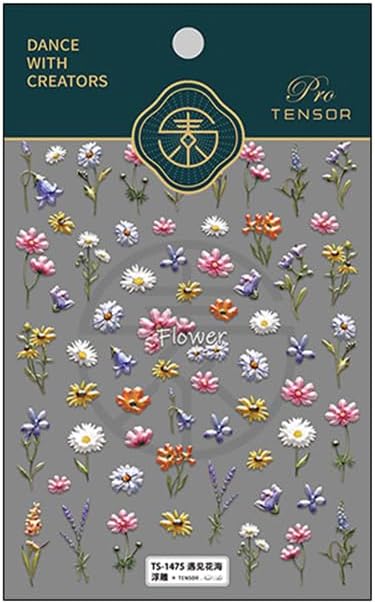 1Pcs Embossed Flower Nail Stickers Small Daisy Nail Decals 5D Embossed Wildflower Nail Art Stickers Spring Summer Self-Adhesive Nail Supplies Flower Design Nail Art Decoration for Women Girls Kids