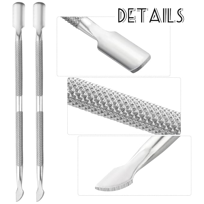 4 Pieces Nail Cuticle Pusher Stainless Steel Nail Polish Cuticle Remover Double Ended Manicure Nail Pedicure Tool Metal Cuticle Peeler Scraper for Fingernails and Toenails (Silver)