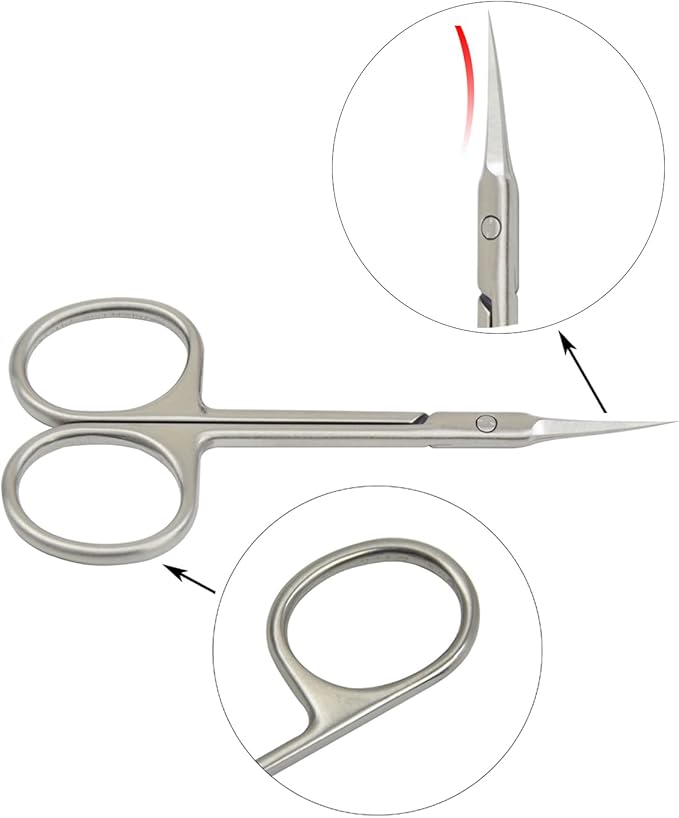 Cuticle Scissors Extra Fine Curved Blade Beauty Scissors for Eyebrow, Eyelash, Manicure, Pedicure and Dry Skin (Curved Tip)