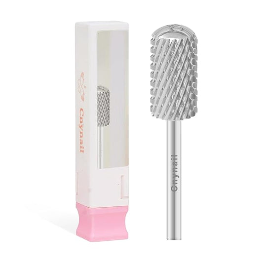 3/32" Large Barrel Smooth Round Top Tungsten Carbide Nail Drill Bit Safety Bit for Gel & Acrylic Removal, 2-Way Rotating Efile Tip, Salon Electric File Accessory (XC Grit, Silver)
