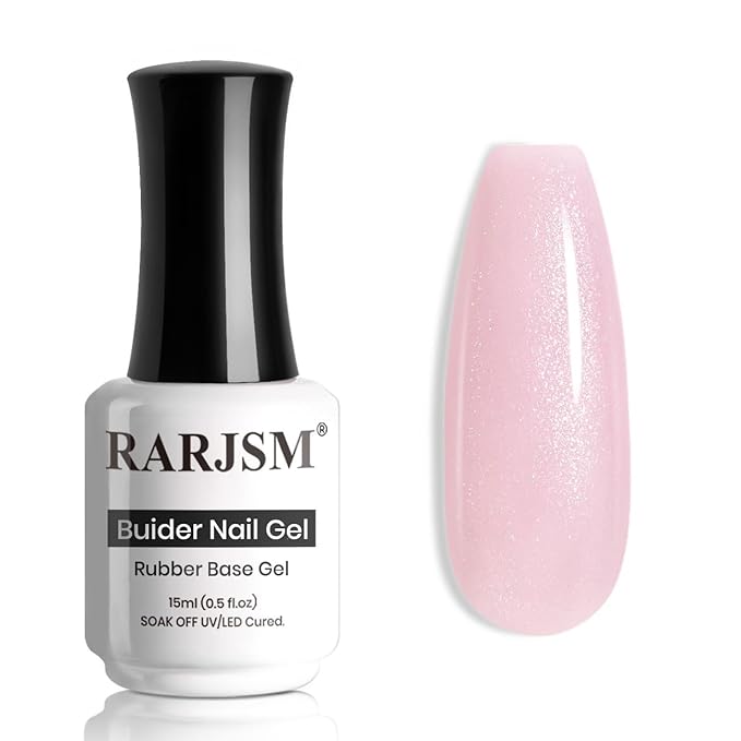 RARJSM Nude Rubber Base Gel Nail Polish Pale Pink Sparkle Silver Glitter Sheer Rubber Base for Nails Brush on Quick Extend Builder Hard Gel Soak Off Curing Requires 15ml Salon Home French Manicure