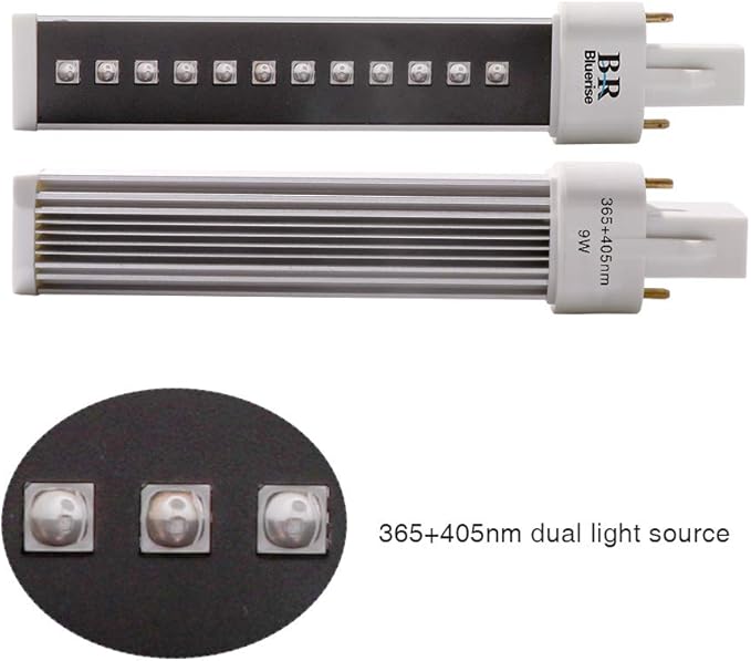 BLUERISE Gel Nail Lamp 9w Uv Led Light 4 Pcs 365 + 405nm Double Light Source Lamp Bulb 10000 Hours Led Replacement Tube for Professional Nail Salon Tools Studio Or Home Use