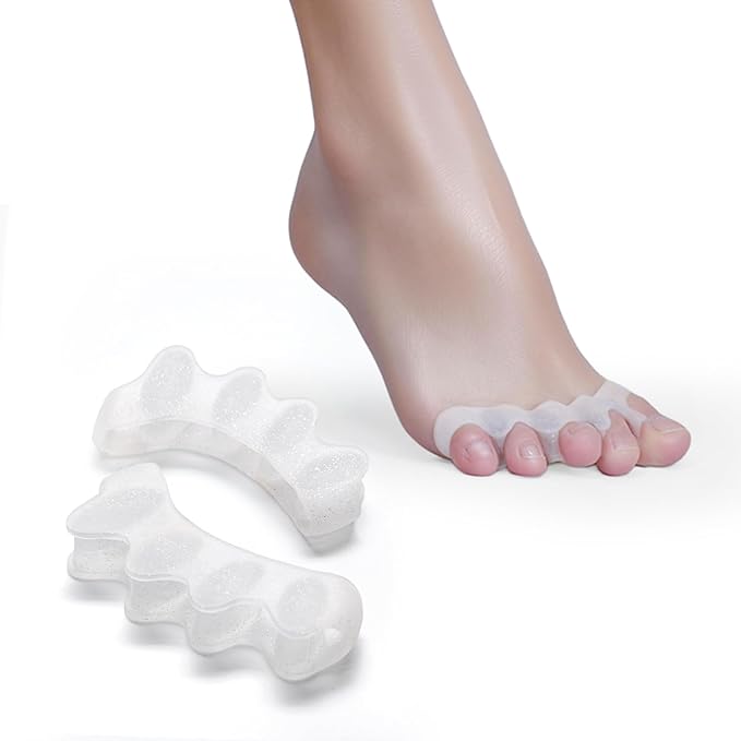 Durable Unisex Toe Separators with Sparkle Design for Yoga & Daily Use - Flexible Silicone toe Spacers for Bunions, One-Size-Fits-All for Men & Women (2PCS) (Transparent)