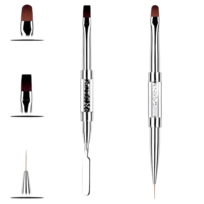 2PCS Professional Nail Art Brushes Set – Dual-Ended French Manicure &gel brush Gel Liner Brush with Rhinestone Handle,nail stamping Acrylic Nails & Home Nail Design gel brush