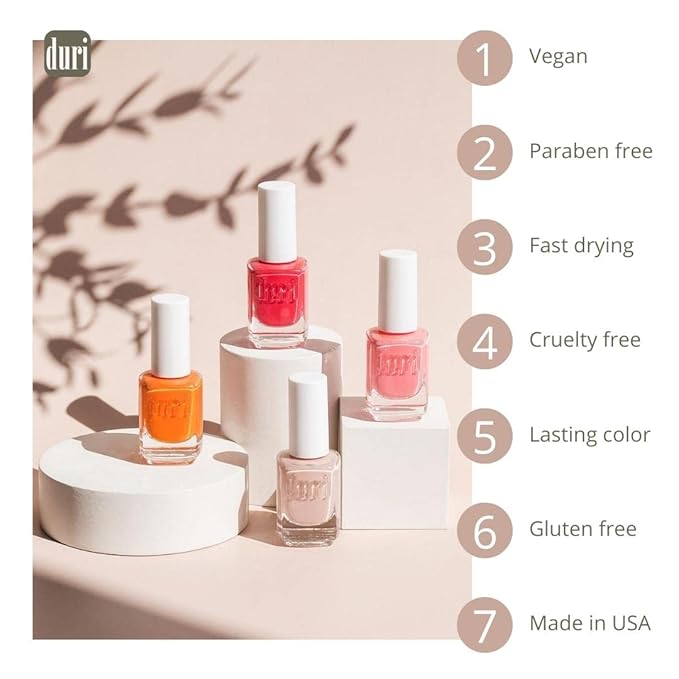 duri Nail Polish, 34 Pure Red, Red-Carpet Classic, Stylish, Modern, Full Coverage, Glossy Finish, Quick Drying, 0.45 Fl Oz