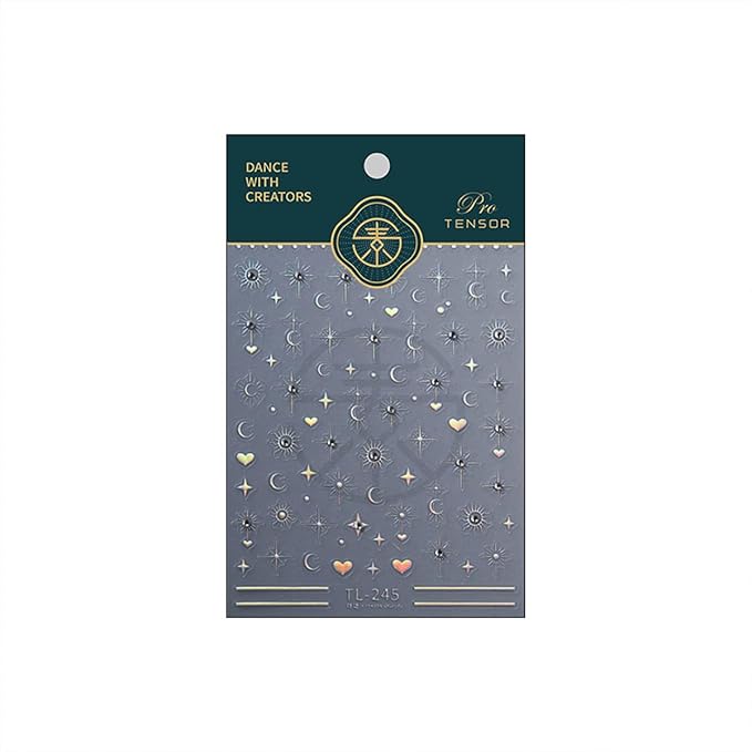5D Embossed Star Moon Nail Art Stickers Decals Self Adhesive Nail Decals Aurora Star Moon Nail Stickers with Rhinestone Designs Manicure Sliders for Women DIY Nail Art Decorations