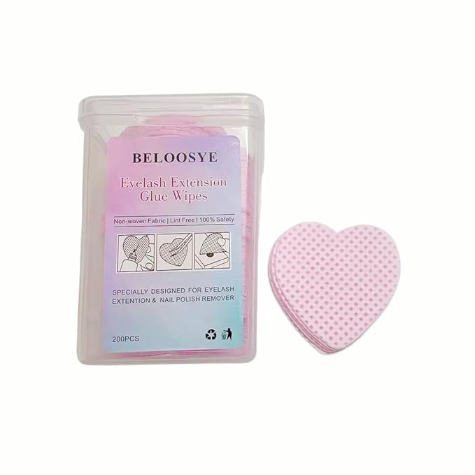 Lint Free Nail Wipes, 400pcs Eyelash Extension Glue Wipes,Super Absorbent Soft Non-woven Fabric Heart Shaped Nail Remover Wipes for Lash Extension Supplies & Nail Polish Bottle(Light Pink)