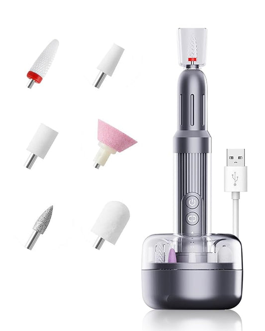 Electric Nail File Drill Machine - Professional Nail Drill for Acrylic Gel Nail Polish Cuticle Removing - 18000RPM Cordless Efile Grinder with Bits for Thick Toenail Filer 6 Speeds Manicure Salon Home