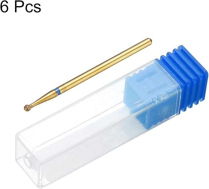 HARFINGTON 6pcs 120-140 Grits Diamond Grinding Bit 2mm Ball Head 2.35mm Shank 2mm Length Titanium Plated Stone Sanding Drill Bits Rotary Tool for Nails Grinding Polishing
