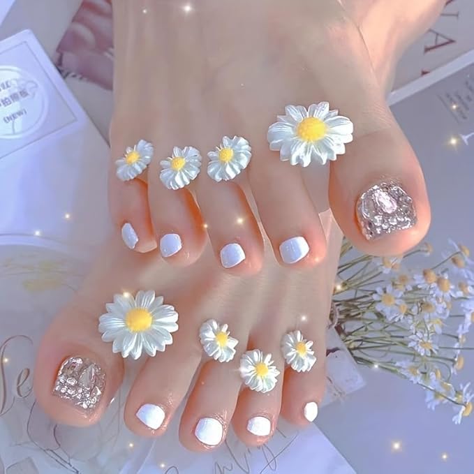 16pcs Silicone Toe Separators, Daisy Flower Toe Spacers Nail Art Tools Toe Nail Separator for Women Nail Art Pedicure Manicure