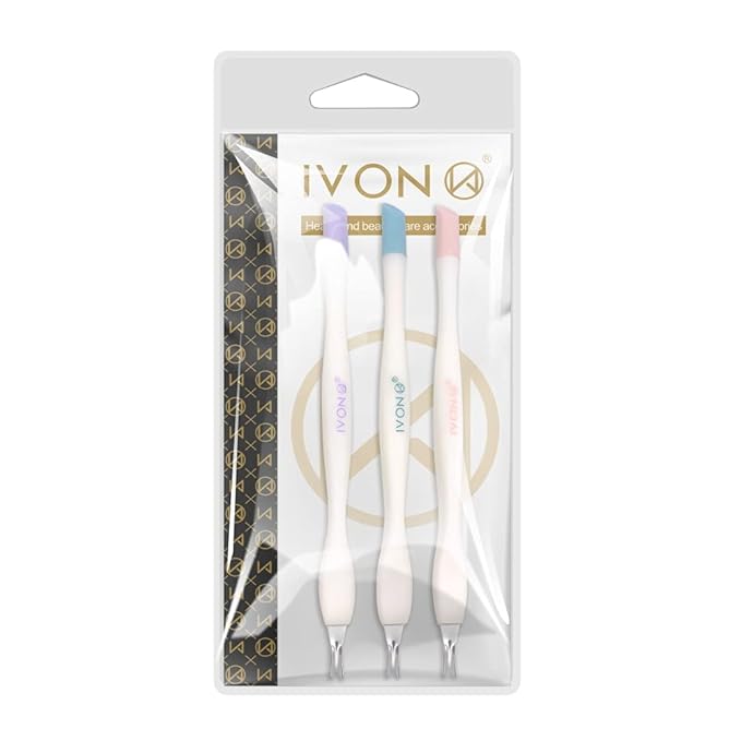IVON Cuticle Trimmer with Pusher, 3pcs Rubber Tip Cuticle Tool for Nail Art
