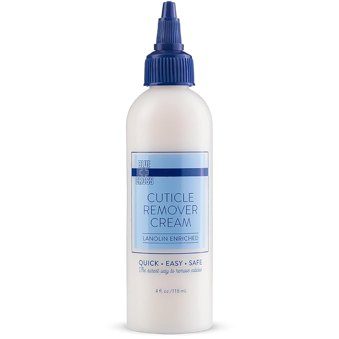 Blue Cross Cuticle Remover Cream for Dry Damaged Cuticles, Moisturizing Cuticle Softener for Nails, Professional Nail Care for Dry Manicures, Brittle Hang Nails, Made in USA, 4oz