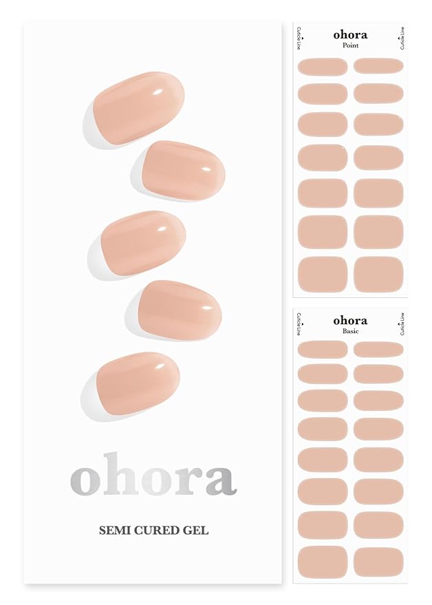 ohora Semi Cured Gel Nail Strips (N Bare Peach) - Works with Any UV/LED Lamps, Salon-Quality, Long Lasting, Easy to Apply & Remove - Includes 2 Prep Pads, Nail File & Wooden Stick