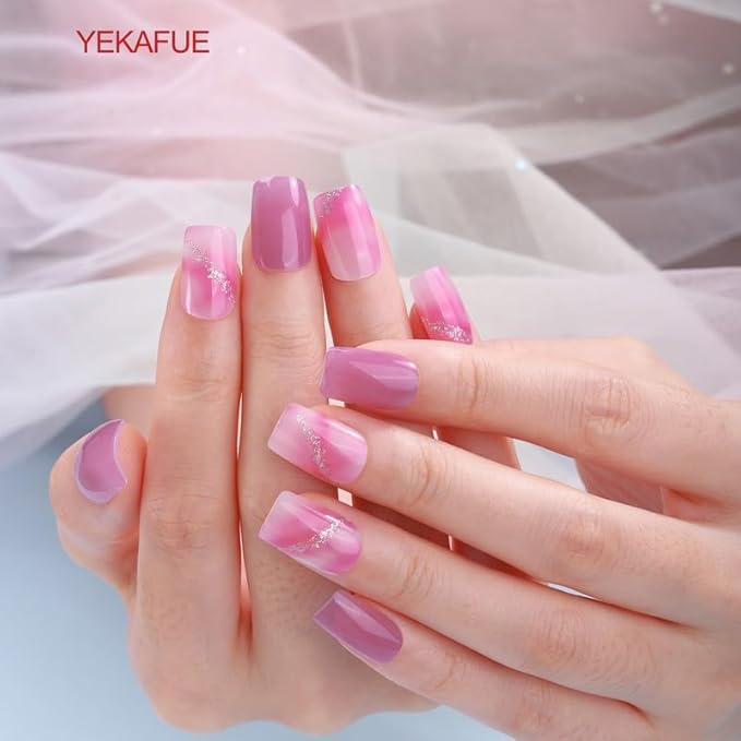 No Lamp Gel Nail Strips 22 Pcs Wraps - Halo Purple, Easy Apply Gel Nail Stickers Long Lasting, Salon-Quality, 2 Prep Pads, 1 File, 1 Wooden Stick