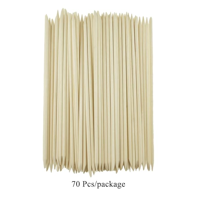 HAHIYO 7 inches 70PCs Natural Wood Double-Ended Cuticle Pusher Stick - Super Long Orange Wood Stick for Nail Care, Manicure, and Pedicure - Effective Nail Cuticle Remover and Cleaning Tool Set