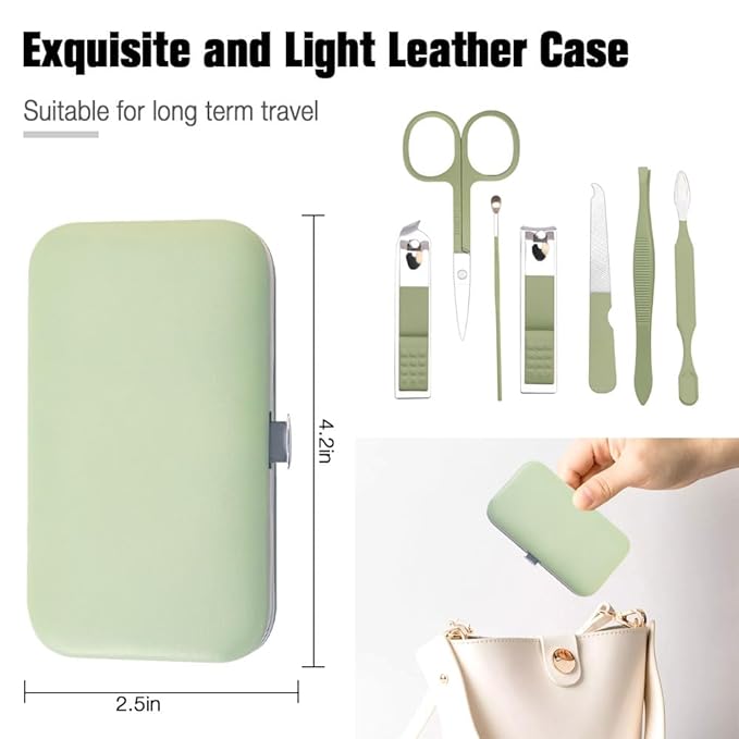 Back to School Gifts for Teens Nail Clippers Travel Kit Birthday Gifts for Sister Daughter Nails Clipper Set 7 in 1 Manicure Set for Girls Toenail Clippers Pedicure Grooming Kit Graduation Jade Green