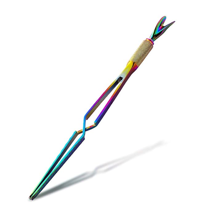 SILPECWEE 1Pc Colorful Stainless Steel Nail Art Pincher Cuticle Pusher Cuticle Nippers False Nail Shaping Tweezers Multi-Function Nail Care Manicure Sticks Nail Art Tools