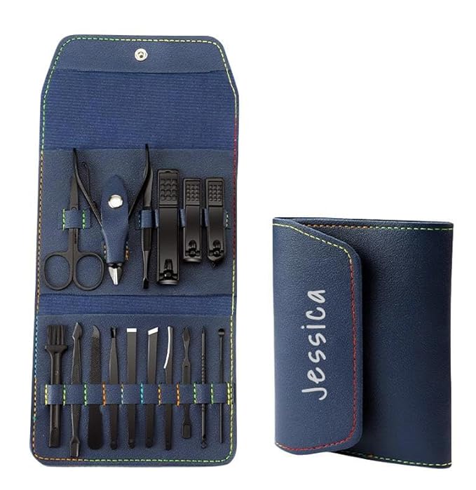 Custom Manicure and Pedicure Set, Customize 16 in 1 Nail Care Kit with Nail Clippers, Cuticle Trimmer, Tweezers, Metal File, Pedicure Tools for Home, Travel or Christmas Birthday Gift Use (Brown)