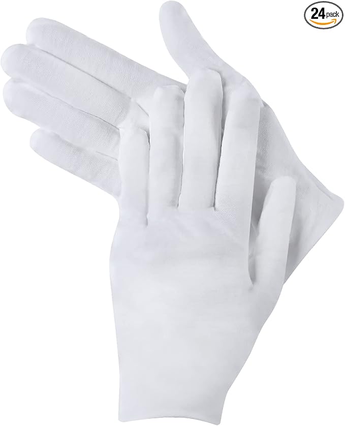 12 Pairs of White Cotton Gloves-Breathable and Comfortable Eczema Gloves, Moisturizing Spa Gloves，Jewelry Inspection Gloves，Suitable for Housework, Driving, Archives, Artwork Processing