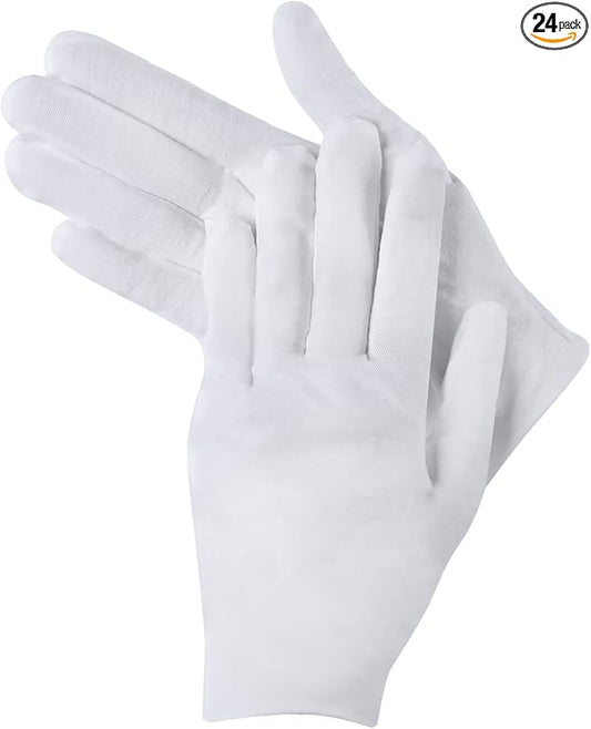 12 Pairs of White Cotton Gloves-Breathable and Comfortable Eczema Gloves, Moisturizing Spa Gloves，Jewelry Inspection Gloves，Suitable for Housework, Driving, Archives, Artwork Processing