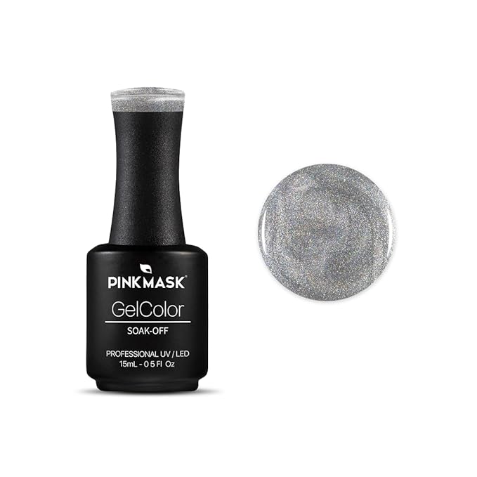 PINK MASK Gel Color Nail Polish Holo #1 - This Is Holo Col. 15ml / o.5 oz - UV/LED Gel Polish, Non Wipe, Long Lasting, Soak Off Formula