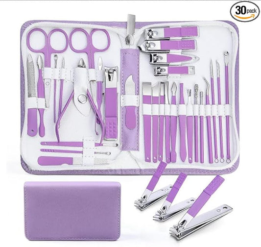 Manicure Set Women Personal Nail Care Kit, 30 in 1 Professional Manicure Kit for Women Pedicure Kit, Nail Clipper Set and Beauty Tool Portable Set, with Luxurious Travel Case (Purple)
