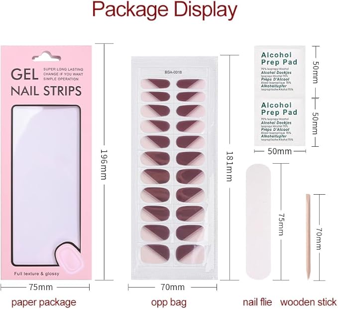 No Lamp Gel Nail Strips 22 Pcs Wraps - Silver Plum Glitter, Easy Apply Gel Nail Stickers Long Lasting, Salon-Quality, 2 Prep Pads, 1 File, 1 Wooden Stick