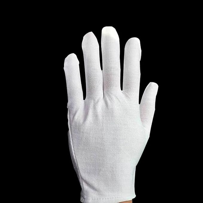 12 Pairs White Cotton Gloves for Eczema Dry Hands Breathable Work Glove Liners Moisturizing Spa Jewelry Inspection Etiquette Gloves Stretchy Fit for Men Women 24PCs Archival Photo Gloves (Large)