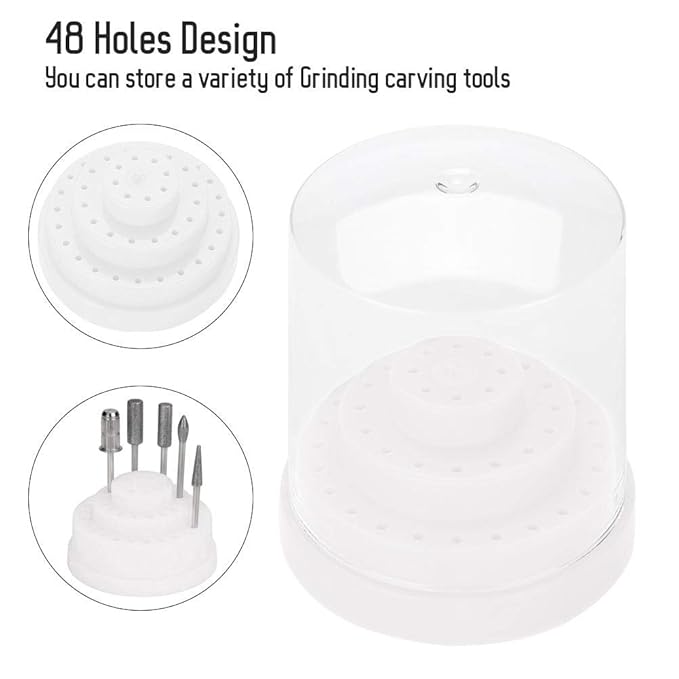 Sonew 48 Holes Nail Drill Bit Holder Professional Nail Art Plastic Drill Stand for Nail Art Drill Bit Organizer Box Holder(White)